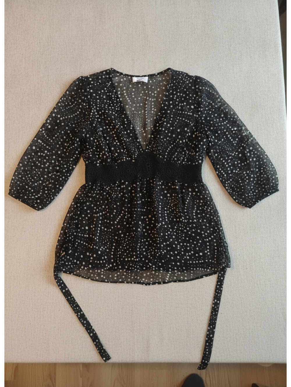 Two Hearts Maternity Black Polka Dot Chiffon Blouse Size S